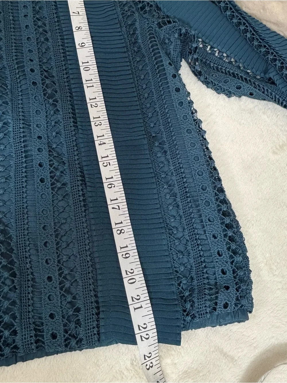 Calligraphie by Anthropology Women’s Ruffled Panel Blouse Teal Eyelet Lace S
